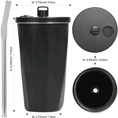 Stainless Steel Coffee Mug with Lid, 600 ml Thermal Mug with Straw, Tea Cup, Travel Mug, Double-Walled Insulated Leak-Proof Coffee to Go Mug - Memories InsiteDouble Wall Vacuum Flask Tumbler -1